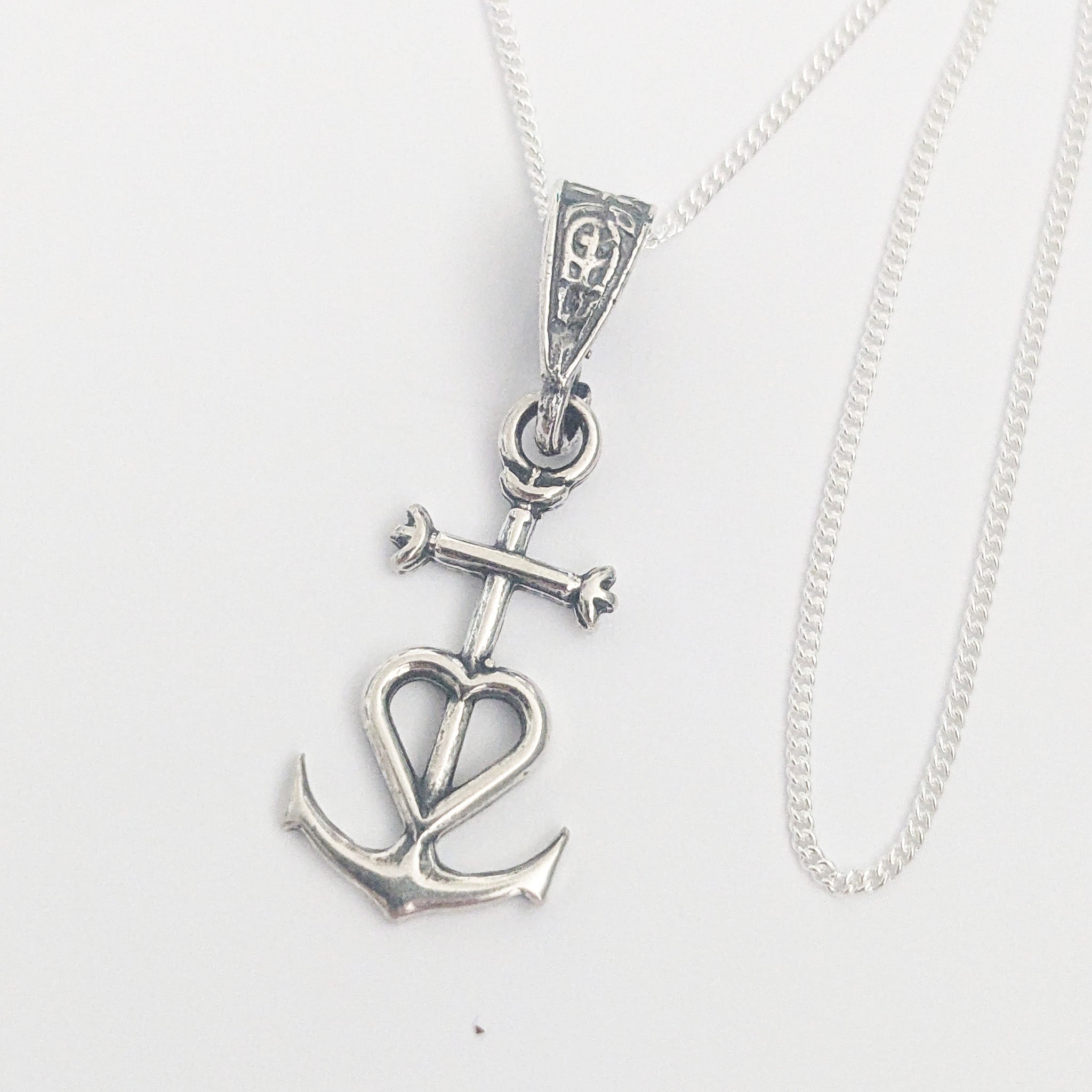 Camargue Cross Sterling Silver Necklace 10x20mm TINY + 18 Inch Italian Fine Sterling Silver Chain