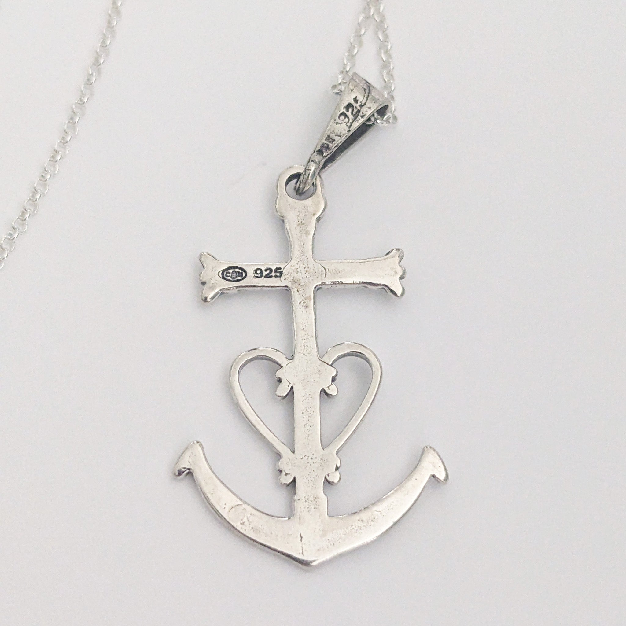 Camargue Cross Sterling Silver Necklace 22x34mm MEDIUM + 18 Inch Itaian 1mm Rolo Sterling Silver Chain